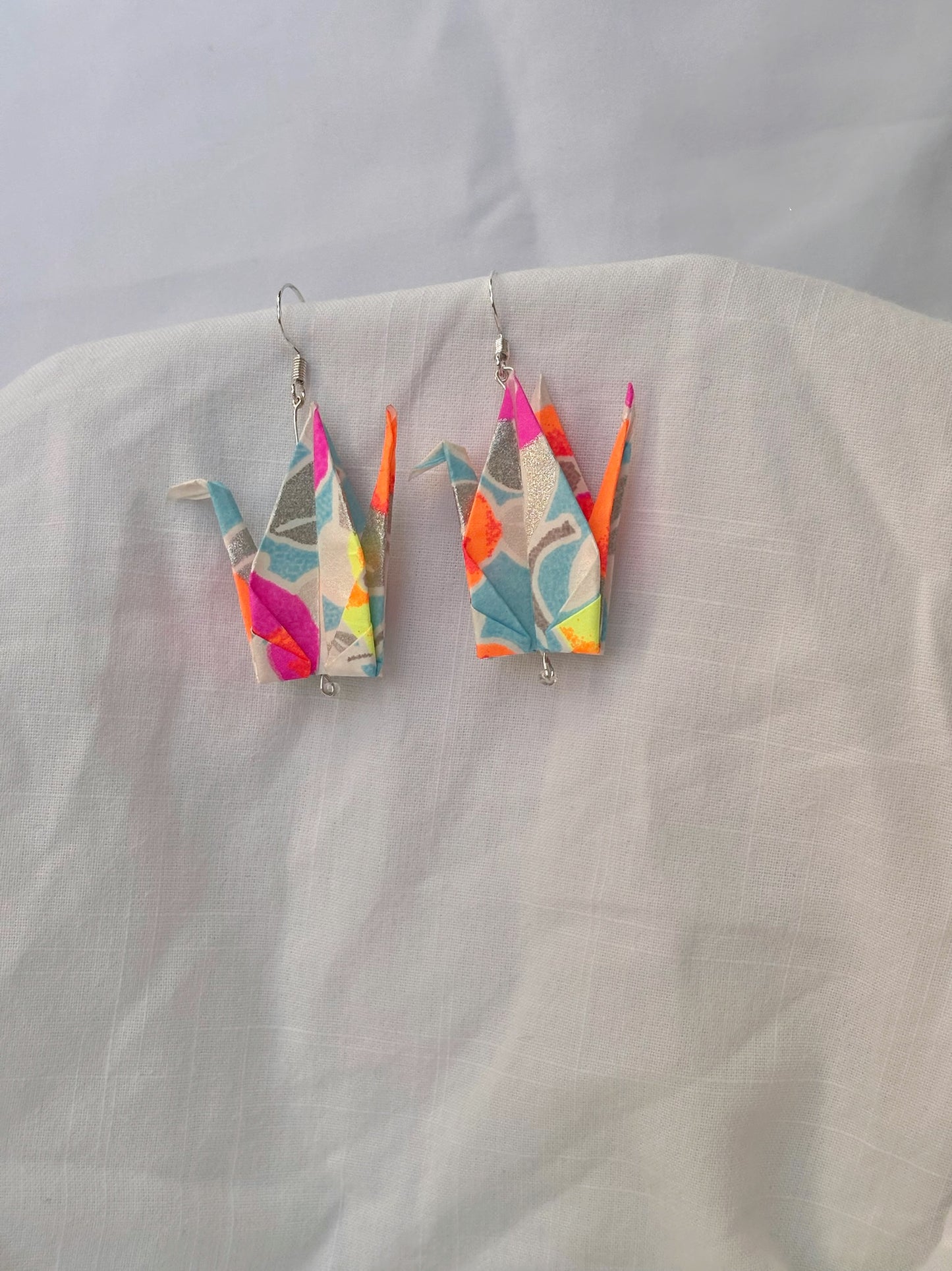 Brightly colored origami crane earrings